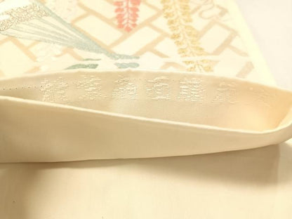 平和屋着物●六通柄袋帯　唐織　能装扇面藤花文　金銀糸　正絹　逸品　CABK4578vp