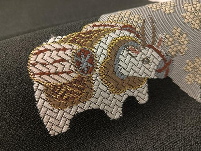 平和屋着物●九寸開き名古屋帯　十二支　丑　黒地　金糸　正絹　逸品　CABK4579vp