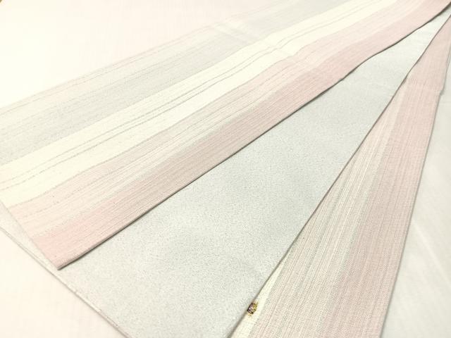 平和屋着物●太鼓柄袋帯　横段文　銀通し地　正絹　逸品　CABK4582vp