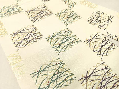 平和屋着物●九寸名古屋帯　市松梅雨芝文　金銀糸　正絹　逸品　CABK4583vp