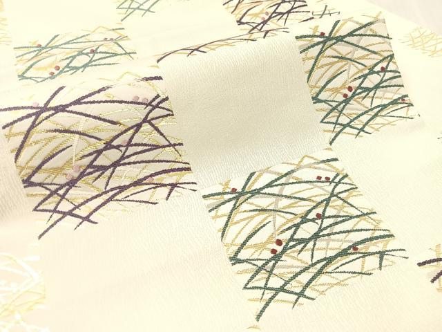 平和屋着物●九寸名古屋帯　市松梅雨芝文　金銀糸　正絹　逸品　CABK4583vp