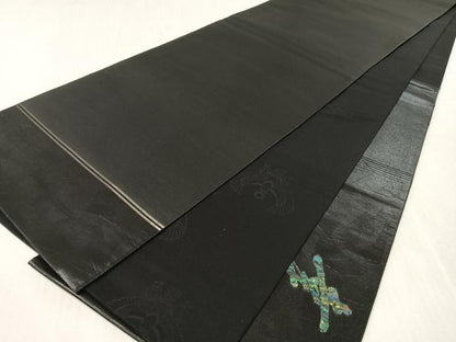 平和屋着物●螺鈿工芸作家　佐野正喜　太鼓柄袋帯　幸　黒地　正絹　逸品　CABK4590vp