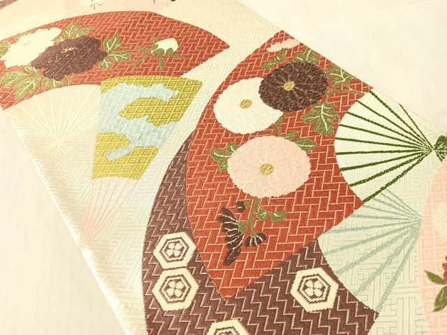 平和屋着物●佐賀錦　西陣　河合美術織物謹製　六通柄袋帯　唐織　扇面花文　金銀糸　正絹　逸品　未使用　CABK4600vp