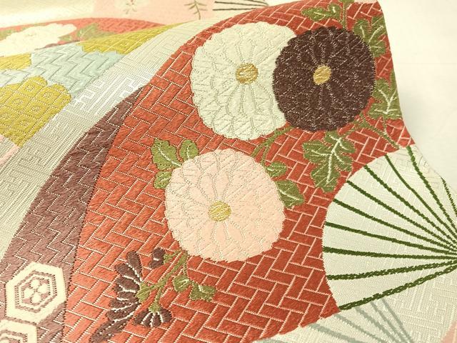 平和屋着物●佐賀錦　西陣　河合美術織物謹製　六通柄袋帯　唐織　扇面花文　金銀糸　正絹　逸品　未使用　CABK4600vp