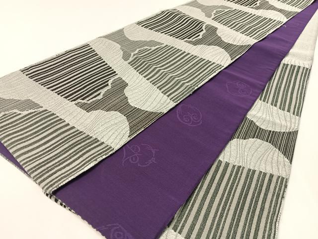 平和屋着物●六通柄袋帯　時代屋　幾何学文様　銀糸　正絹　逸品　CABK4601vp