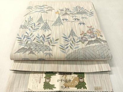 平和屋着物●本場結城玉紬地　結織苑　両面　全通柄袋帯　流水籬花文　証紙付き　正絹　逸品　CABK4603vp