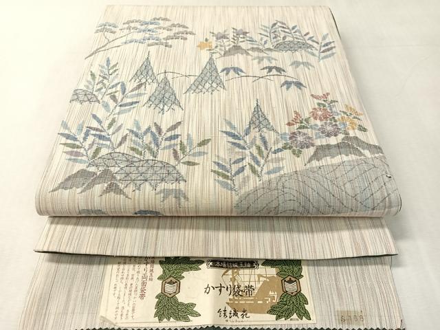 平和屋着物●本場結城玉紬地　結織苑　両面　全通柄袋帯　流水籬花文　証紙付き　正絹　逸品　CABK4603vp