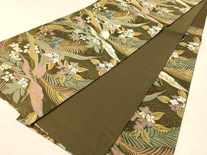 平和屋着物●二代目清次郎　手描き　六通柄袋帯　草花文　正絹　逸品　未使用　CABK4604vp