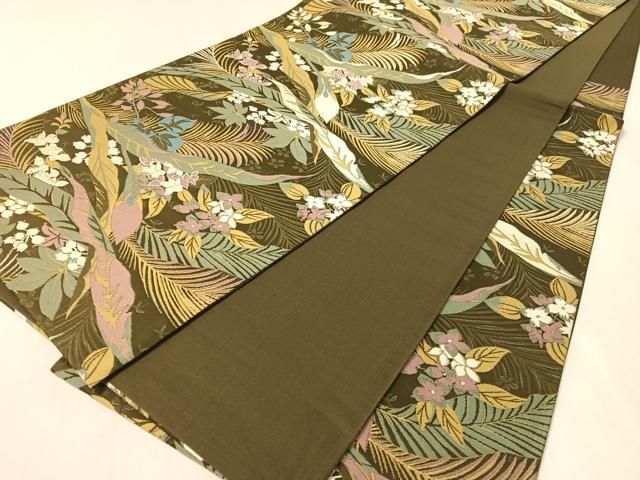 平和屋着物●二代目清次郎　手描き　六通柄袋帯　草花文　正絹　逸品　未使用　CABK4604vp