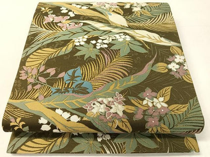 平和屋着物●二代目清次郎　手描き　六通柄袋帯　草花文　正絹　逸品　未使用　CABK4604vp