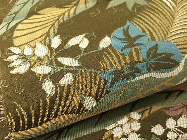 平和屋着物●二代目清次郎　手描き　六通柄袋帯　草花文　正絹　逸品　未使用　CABK4604vp