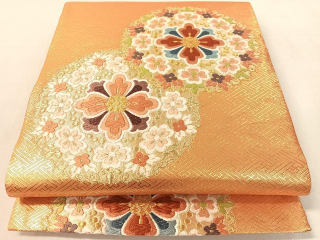 平和屋着物●佐賀錦　西陣　河合美術織物謹製　六通柄袋帯　唐織　正倉院花文　金糸　正絹　逸品　CABK4607vp