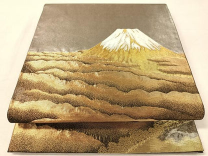 平和屋着物●近代日本画の巨匠　横山大観　じゅらく謹製　太鼓柄袋帯　朝陽霊峰　金銀彩　引箔　正絹　逸品　CABK4611vp