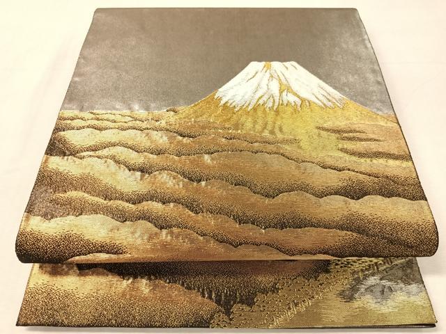 平和屋着物●近代日本画の巨匠　横山大観　じゅらく謹製　太鼓柄袋帯　朝陽霊峰　金銀彩　引箔　正絹　逸品　CABK4611vp