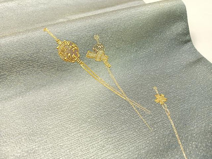平和屋着物●金彩友禅　卓越技能者・名工・和田光正　太鼓柄袋帯　簪　金通し地正絹　逸品　CABK4614vp