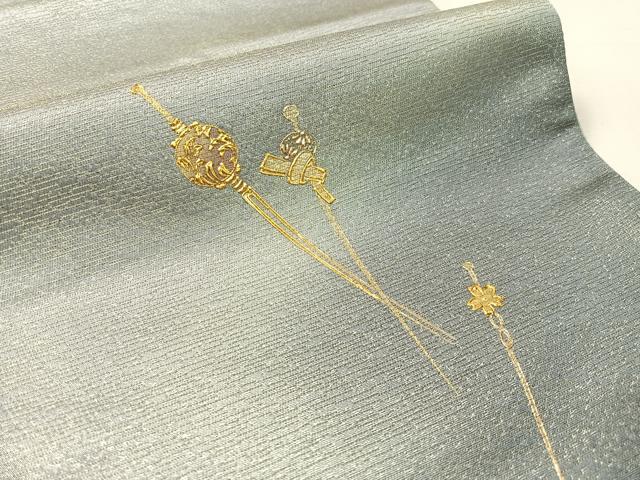 平和屋着物●金彩友禅　卓越技能者・名工・和田光正　太鼓柄袋帯　簪　金通し地正絹　逸品　CABK4614vp