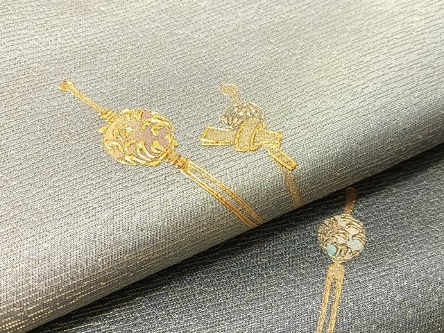 平和屋着物●金彩友禅　卓越技能者・名工・和田光正　太鼓柄袋帯　簪　金通し地正絹　逸品　CABK4614vp