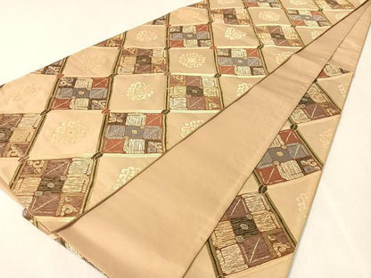 平和屋着物●六通柄袋帯　唐織　菱花文　金糸　正絹　逸品　CABK4616vp