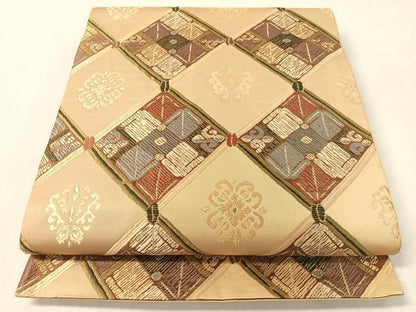 平和屋着物●六通柄袋帯　唐織　菱花文　金糸　正絹　逸品　CABK4616vp