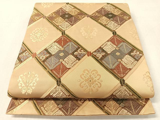 平和屋着物●六通柄袋帯　唐織　菱花文　金糸　正絹　逸品　CABK4616vp