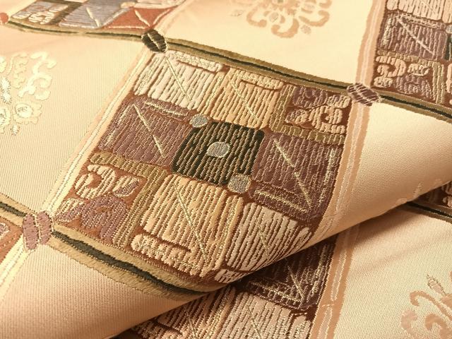平和屋着物●六通柄袋帯　唐織　菱花文　金糸　正絹　逸品　CABK4616vp