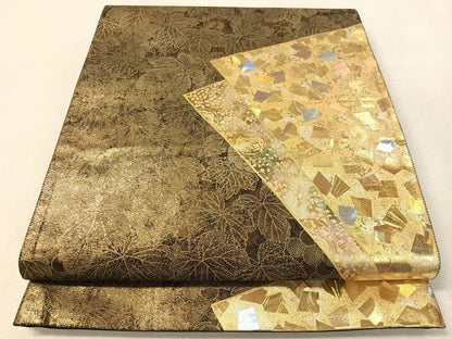 平和屋着物●金彩友禅作家　金彩の魔術師　堀省平　金煌織　太鼓柄袋帯　色紙重ね葡萄文　引箔　正絹　逸品　CABK4617vp