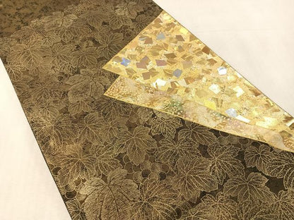 平和屋着物●金彩友禅作家　金彩の魔術師　堀省平　金煌織　太鼓柄袋帯　色紙重ね葡萄文　引箔　正絹　逸品　CABK4617vp