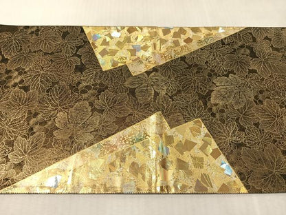 平和屋着物●金彩友禅作家　金彩の魔術師　堀省平　金煌織　太鼓柄袋帯　色紙重ね葡萄文　引箔　正絹　逸品　CABK4617vp