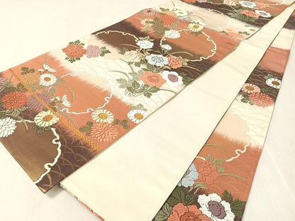 平和屋着物●六通柄袋帯　唐織　雪輪花文　金糸　正絹　逸品　CABK4618vp