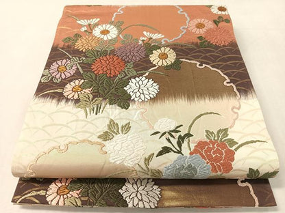 平和屋着物●六通柄袋帯　唐織　雪輪花文　金糸　正絹　逸品　CABK4618vp