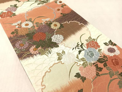 平和屋着物●六通柄袋帯　唐織　雪輪花文　金糸　正絹　逸品　CABK4618vp