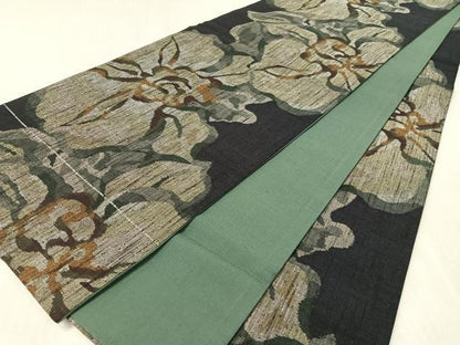 平和屋着物●結城全通絣帯　袋帯　紬地　舞花文　正絹　逸品　CABK4625vp