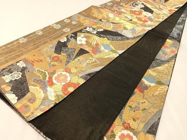 平和屋着物●六通柄袋帯　唐織　地紙熨斗花文　金銀糸　引箔　正絹　逸品　CABK4628vp