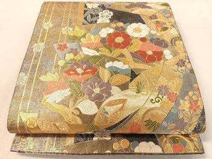 平和屋着物●六通柄袋帯　唐織　地紙熨斗花文　金銀糸　引箔　正絹　逸品　CABK4628vp