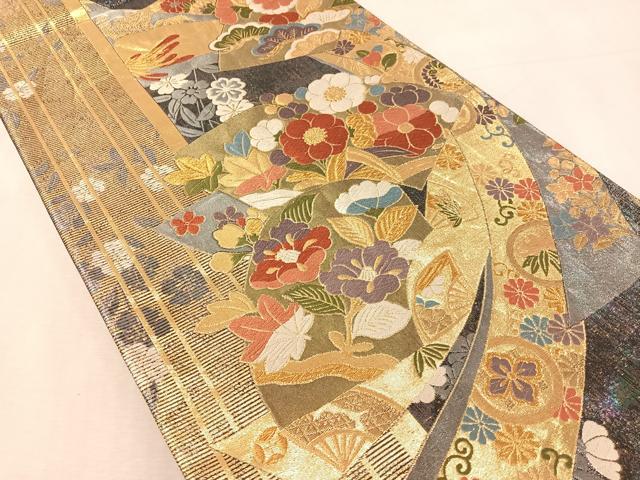 平和屋着物●六通柄袋帯　唐織　地紙熨斗花文　金銀糸　引箔　正絹　逸品　CABK4628vp