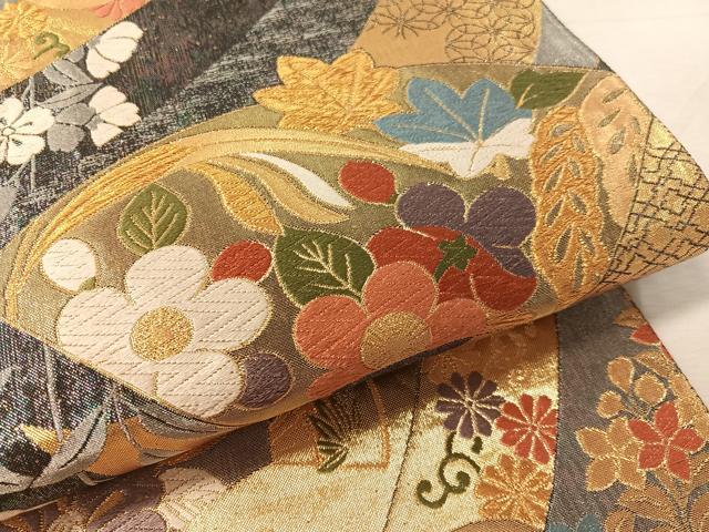 平和屋着物●六通柄袋帯　唐織　地紙熨斗花文　金銀糸　引箔　正絹　逸品　CABK4628vp