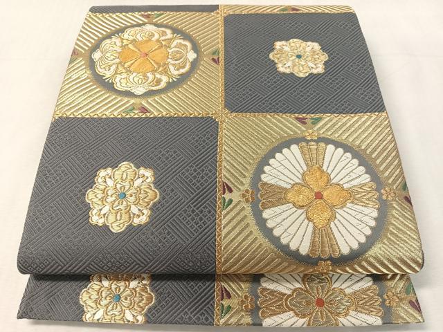 平和屋着物●京の名門　じゅらく謹製　六通柄袋帯　唐織　市松正倉院花文　金糸　やまと誂製　正絹　逸品　CABK4629vp