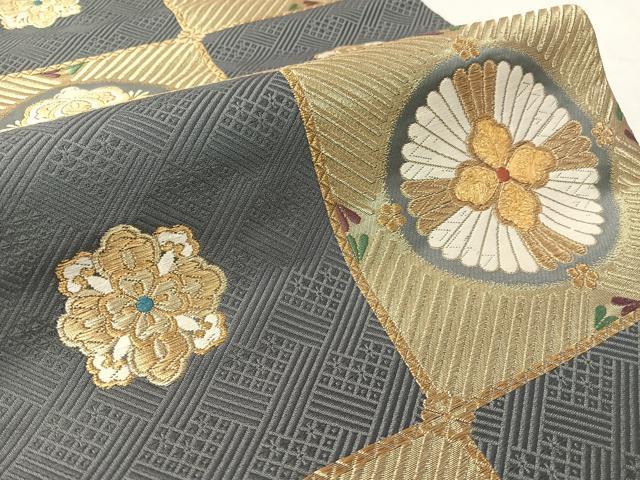 平和屋着物●京の名門　じゅらく謹製　六通柄袋帯　唐織　市松正倉院花文　金糸　やまと誂製　正絹　逸品　CABK4629vp