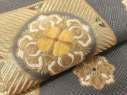 平和屋着物●京の名門　じゅらく謹製　六通柄袋帯　唐織　市松正倉院花文　金糸　やまと誂製　正絹　逸品　CABK4629vp