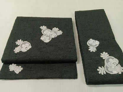 平和屋着物●つけ帯　総刺繍　吉祥花文　黒地　CABK4631vp