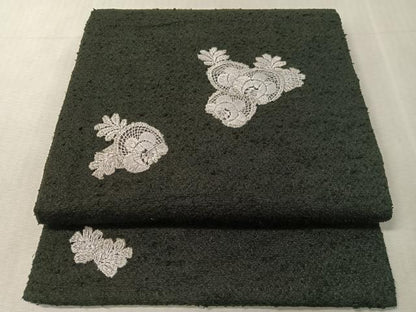 平和屋着物●つけ帯　総刺繍　吉祥花文　黒地　CABK4631vp