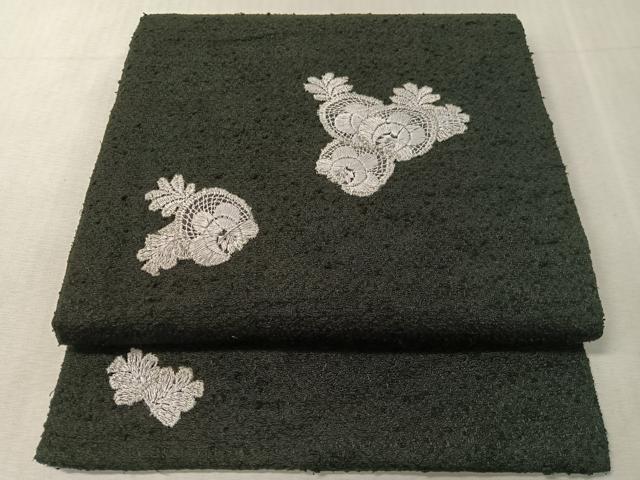 平和屋着物●つけ帯　総刺繍　吉祥花文　黒地　CABK4631vp
