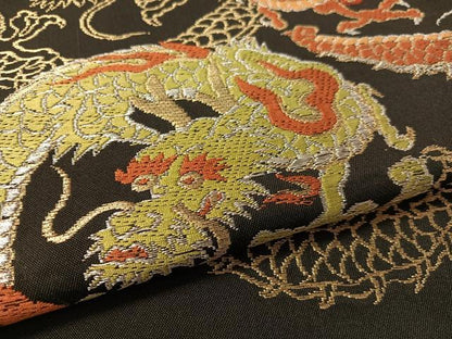 平和屋着物●アンティーク　大正ロマン　つけ帯　唐織　雲龍　黒地　金銀糸　正絹　逸品　CABK4633vp