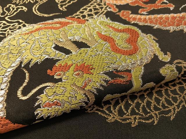 平和屋着物●アンティーク　大正ロマン　つけ帯　唐織　雲龍　黒地　金銀糸　正絹　逸品　CABK4633vp