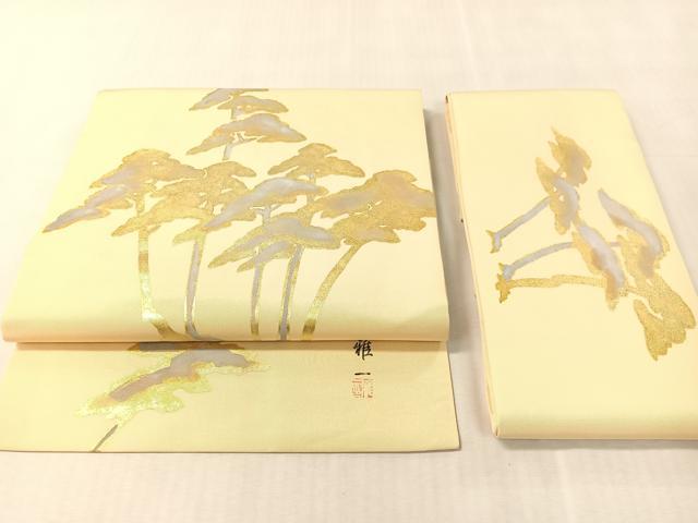 平和屋着物●東京手描友禅　安達雅一　塩瀬　つけ帯　松　金彩　正絹　逸品　CABK4634vp