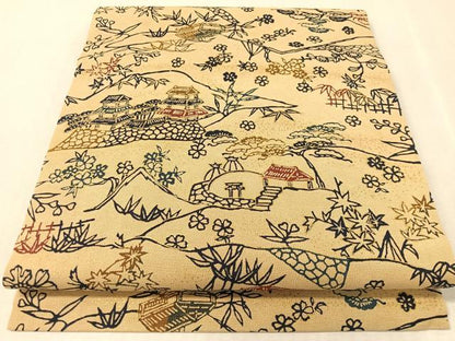 平和屋着物●つけ帯　型染め　風景花文　正絹　逸品　CABK4643vp