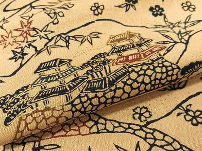 平和屋着物●つけ帯　型染め　風景花文　正絹　逸品　CABK4643vp