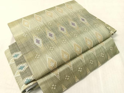 平和屋着物●ワンタッチつけ帯　真綿バンブー和紙織　菱吉祥文　正絹　逸品　CABK4645vp