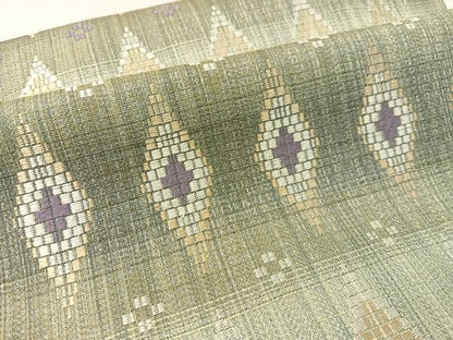 平和屋着物●ワンタッチつけ帯　真綿バンブー和紙織　菱吉祥文　正絹　逸品　CABK4645vp