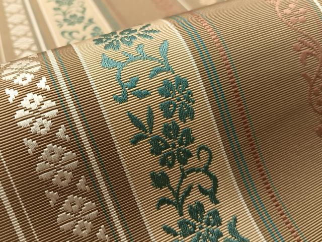 平和屋着物●本場筑前博多織　八寸名古屋帯　草花間道　さが美扱い　正絹　逸品　未使用　CABK4647vp